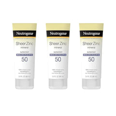 Neutrogena Mineral Sunscreen Sheer Zinc Oxide Dry-Touch Lotion, Broad Spectrum Sunblock SPF 50, Water Resistant Sunscreen For Sensitive Skin, 3 fl. oz, 3 Pack