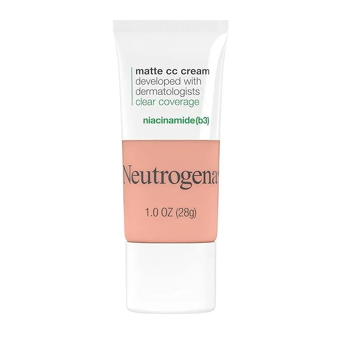 Neutrogena Clear Coverage Flawless Matte CC Cream, Full-Coverage Color Correcting Cream Face Makeup with Niacinamide (b3), Hypoallergenic, Oil Free &-Fragrance Free, Apricot, 1 oz