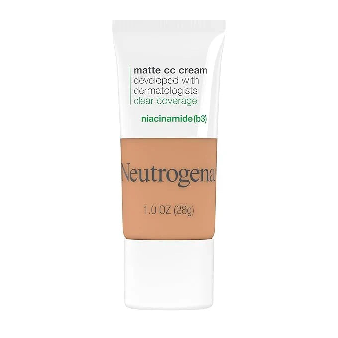 Neutrogena Clear Coverage Flawless Matte CC Cream, Full-Coverage Color Correcting Cream Face Makeup with Niacinamide (b3), Hypoallergenic, Oil Free & Fragrance Free, Wheat, 1 oz