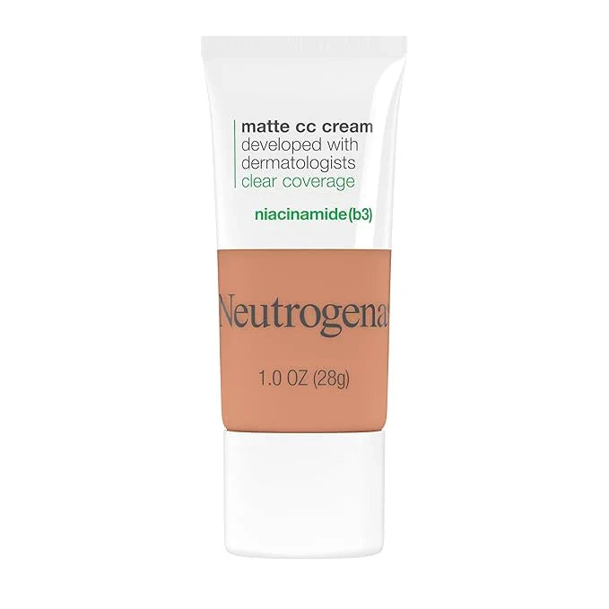 Neutrogena Clear Coverage Flawless Matte CC Cream, Full-Coverage Color Correcting Cream Face Makeup with Niacinamide (b3), Hypoallergenic, Oil Free & Fragrance Free, Cappuccino, 1 oz