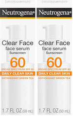 Neutrogena Clear Face Serum Sunscreen with Green Tea,Broad Spectrum SPF 60,Non-Comedogenic Face Sunscreen for Lightweight UVA/UVB Protection,Oxybenzone- & Fragrance-Free,1.7 fl. oz,(Pack of 2)