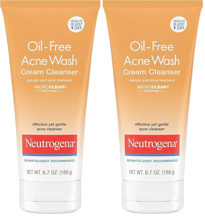Neutrogena Oil-Free Acne Face Wash Cream Cleanser, 2% Salicylic Acid Acne Treatment, Daily Facial Cleanser for Acne-Prone Skin, 6.7 fl. oz (Pack of 2)
