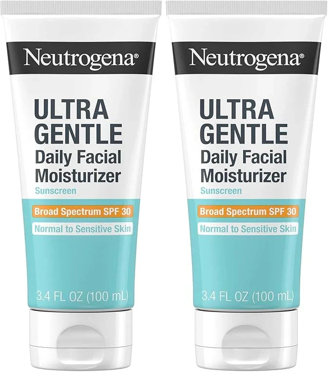 Neutrogena Ultra Gentle Daily Facial Moisturizer with SPF 30 Sunscreen with CICA,Lightweight Face Lotion-with Broad Spectrum SPF 30 for Normal to Sensitive Skin,Fragrance-Free,3.4 fl. oz,(Pack of 2)