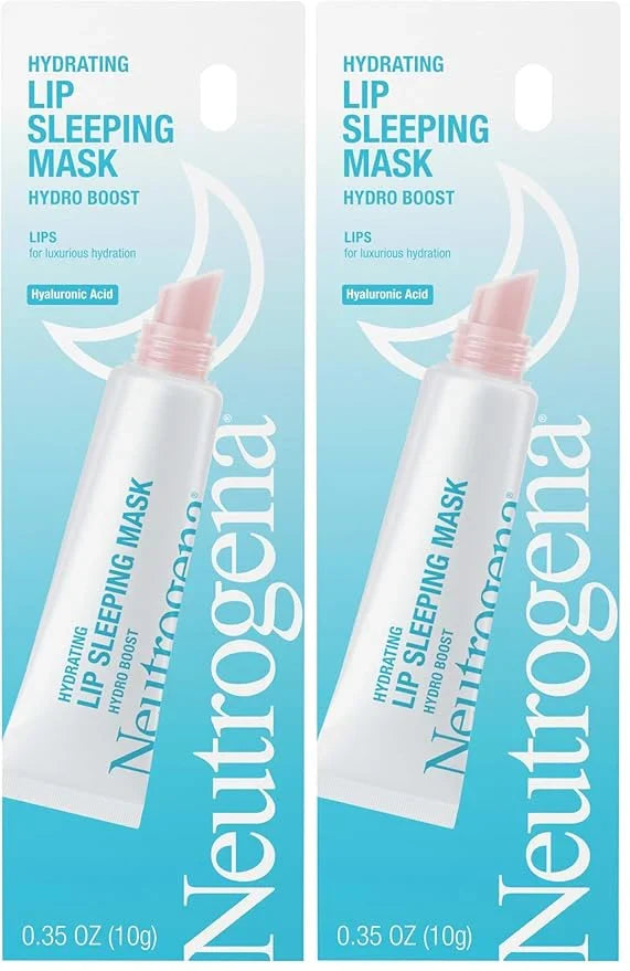 Neutrogena Hydro Boost Hydrating Lip Sleeping Mask with Hyaluronic Acid,Clear Overnight and Daily Moisturizing Treatment for Very Dry Lips,Fragrance Free Squeeze Tube Lip Balm,0.35 oz,(Pack of 2)
