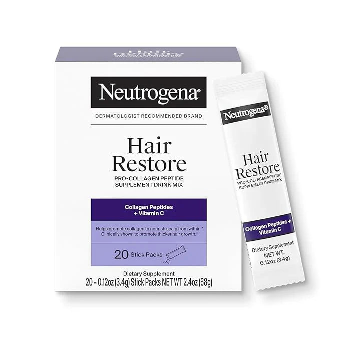 Neutrogena Hair Restore Pro-Collagen Peptide Supplement, Powder Drink Mix with Vitamin C Supports Keratin Production, Nourishes Scalp from Within & Promotes Thicker Hair, 20 Stick Packs
