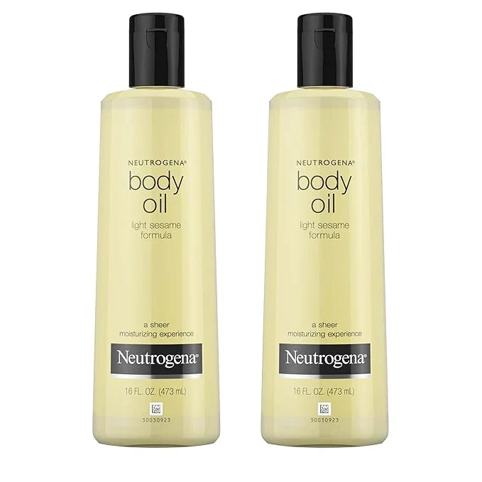 Neutrogena Body Oil Light Sesame Formula, Twin Pack of 16 fl oz, Radiant Glow Moisturizer for Dry Skin, Bath & Shower Oil For Smooth and Hydrated Skin