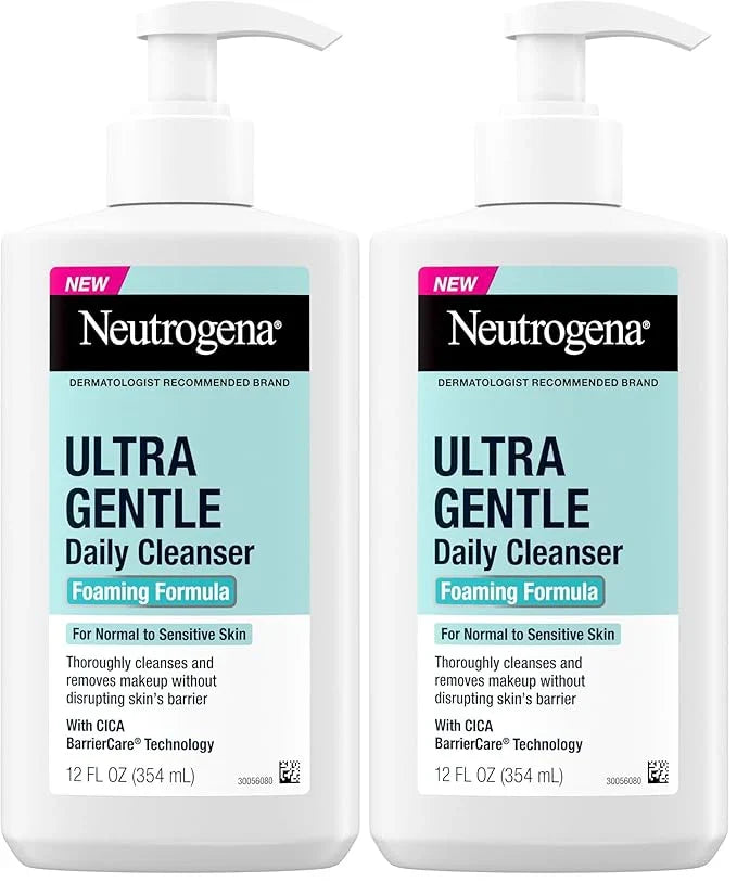 Neutrogena Ultra Gentle Foaming Facial Cleanser, Foaming Face Wash for Sensitive Skin, Gently Cleanses Away Dirt, Oil & Makeup Without Over Drying, Fragrance-Free, 12 fl. oz (Pack of 2)