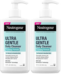 Neutrogena Ultra Gentle Foaming Facial Cleanser, Foaming Face Wash for Sensitive Skin, Gently Cleanses Away Dirt, Oil & Makeup Without Over Drying, Fragrance-Free, 12 fl. oz (Pack of 2)